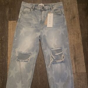 Risen Distressed High Rise Jeans